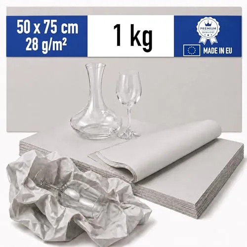 Packseide Packpapier Einschlagpapier 1kg 50x75cm 28g/m² Umzug Geschirr zum Einpacken Recycling - nachhaltiges Knüllpapier Stopfpapier Einwickeln - 1 kg