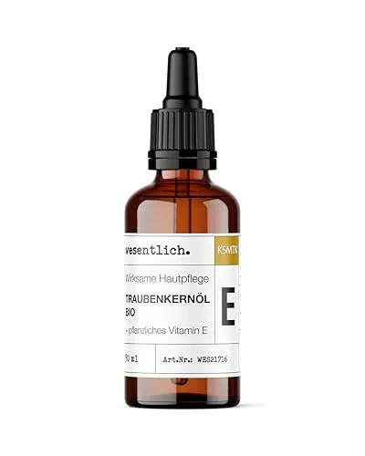 wesentlich. Traubenkernöl BIO mit Extra Vitamin E | naturrein & kaltgepresst | Kosmetik für Gesicht, Haut & Anti-Aging | Glasflasche mit Pipette | 50ml