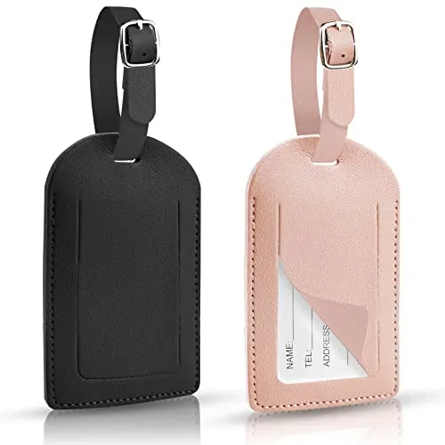Hengxinc 2 Stück PU Leder Kofferanhänge Gepäckanhänger, 2 Farben Leder Namenschild Koffer Anhängeetiketten, Wiederverwendbar Kofferanhänger Koffer für Koffer Gepack Tasche