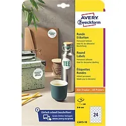 Avery Markierungspunkte L3415-10 Haftend Weiß 40 mm 10 Blatt à 24 Etiketten