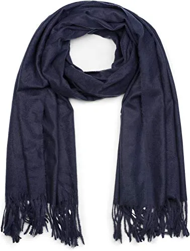 styleBREAKER Unisex Schal mit Fransen | weiches Viskose Tuch in Uni Farbe | langer Winterschal für Damen und Herren | Große Farbvielfalt, Farbe:Dunkelblau