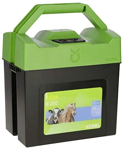 Kerbl Titan B 250 Weidezaungerät - Stallbedarf für Viehhaltung, mobiles 9V Batteriegerät mit 2 Leistungsstufen, ideal für kleine Weiden und die Kontrolle von Tieren wie Pferden, Rindern, Hunden und Katzen.