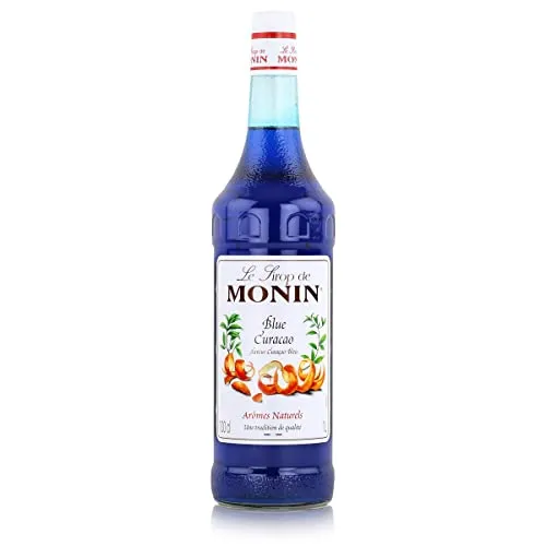 Monin Blue Curaçao Sirup (1,0l) - Exotischer Sirup mit feiner Orangennote und bitter-süßem Aroma, ideal für kreative alkoholfreie Cocktails und Getränke.