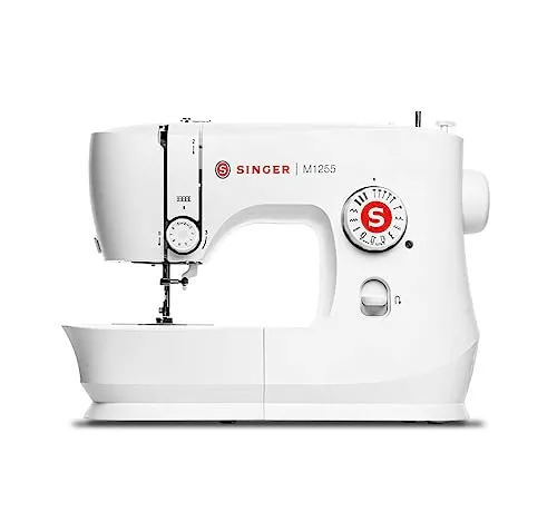 Nähmaschine Singer M1255 - Vielseitige 55 Stichfunktionen - Nähmaschine in elegantem Weiß mit 55 Stichfunktionen und 4-Pass-Knopflochautomatik, ideal für kreative Nähprojekte und strapazierfähig durch den schweren Metallrahmen.