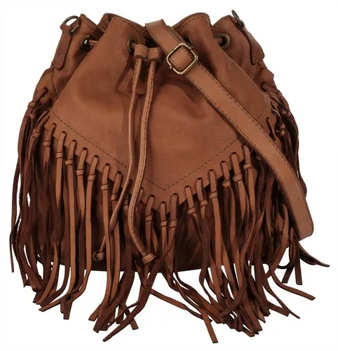 Shopper SAMANTHA LOOK, Braun, Echt Leder aus Italien - Eleganter Shopper aus 100% Rindleder mit verspielten Fransen und geräumigem Hauptfach. Ideal für modebewusste Frauen, die Stil und Funktionalität schätzen. Made in Italy.
