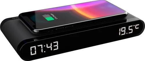Thomson Wecker CT550I mit Ladestation - Multifunktionaler Wecker mit kabelloser Ladefunktion (15 W), Datums- und Temperaturanzeige sowie dimmbarer Digitalanzeige - ideal für ein stylisches und praktisches Schlafzimmer.