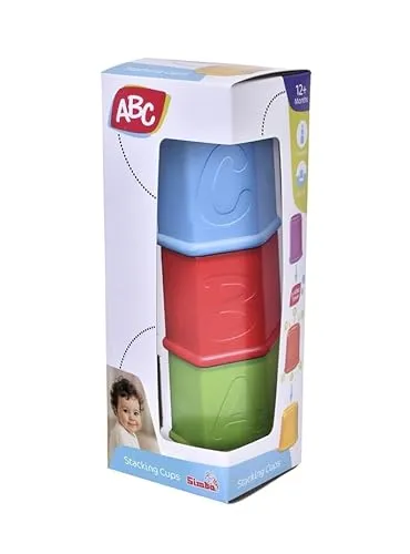 Produktbild Simba ABC Stapelbecher – 6-teiliges Stapelspiel in Hexagon-Form, mit Zahlen & Buchstaben, Höhe gestapelt 41 cm, Motorikspielzeug für Babys ab 12 Monaten