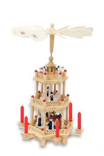 Spetebo Weihnachtspyramide Holz 3-stöckig - Weihnachtspyramide aus Holz, 31 cm hoch, mit 2 drehenden Ebenen, ideal für eine festliche Stimmung in der Vorweihnachtszeit. Perfekt für 6 Pyramidenkerzen (nicht enthalten).