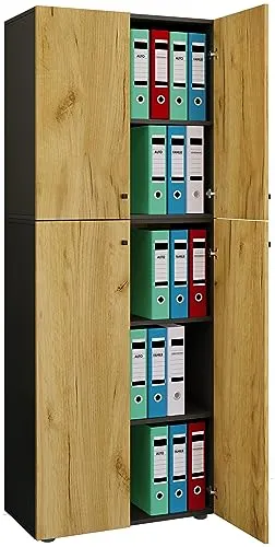 VCM Aktenschrank Lona mit Drehtüren - Büroschrank mit 5 Fächern, ideal für 35 Ordner. Hochwertige Metallbeschläge und variable Fachböden sorgen für optimale Ordnung und Stauraum.