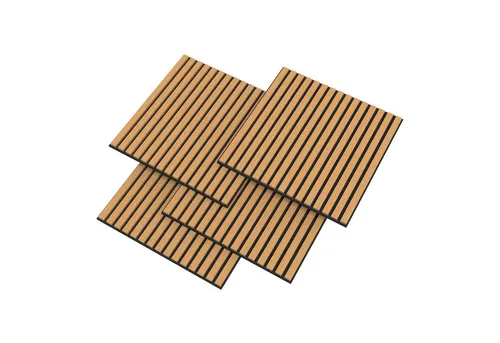 neu.holz 3D Wandpaneel Vang, 4-tlg Set in Eichenoptik - Wand & Decke - 3D-Effekt und schallisolierend, ideal für stilvolle Innenräume mit geradlinigen Lamellen in dunkler Eichenoptik.