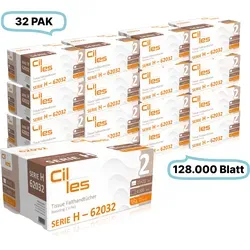 CIL-les Tissue Falthandtücher 25x21cm, 2-lagig, 128.000 Blatt - Umweltfreundliche Falthandtücher aus Recyclingpapier, 2-lagig, 32 Pakete mit 4.000 Blatt pro Paket. Ideal für gewerbliche Nutzung, effizient und nachhaltig.