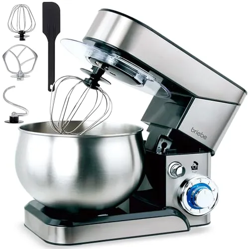briebe Knetmaschine 1800W MAX - Professionelle Küchenmaschine - Knet- & Rührmaschine mit 5L Edelstahl-Schüssel, 6 Geschwindigkeiten und Impulsfunktion für perfekte Ergebnisse bei jedem Rezept.
