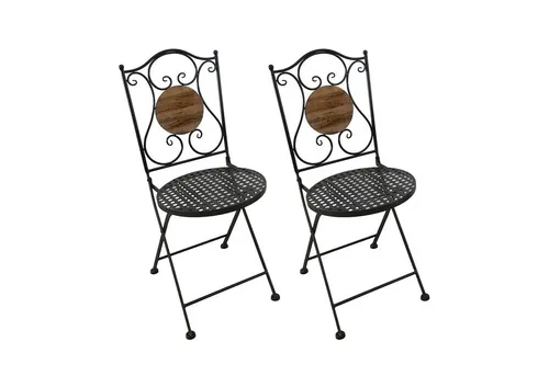 HTI-Living Gartenstuhl 2er-Set Metall Schwarz Holzoptik - Charmantes 2er-Set Klappstühle aus robustem Metall in eleganter Holzoptik. Ideal für Balkon, Terrasse oder Garten – platzsparend und flexibel einsetzbar. Stabil und belastbar bis 100 kg pro Stuhl.