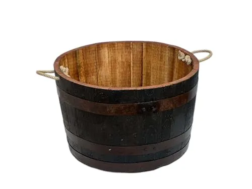 Temesso Halbes Fass aus schottischem Whiskyfass - geölt - Geöltes, halbiertes Whiskyfass aus massiver Eiche. Ideal für Garten, Balkon oder Terrasse. Mit einem Durchmesser von ca. 65 cm und einem Inhalt von ca. 100 Litern, bietet es eine stilvolle Dekoration und schützt Pflanzen im Winter.