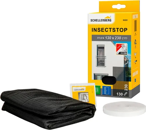 SCHELLENBERG Fliegengitter-Gewebe für bodentiefe Fenster und Türen, (Set, 1-St), Insektenschutz ohne bohren, 130 x 230 cm, weiß und anthrazit