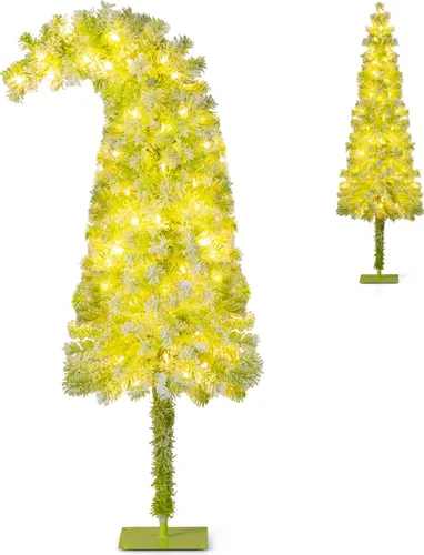 COSTWAY Künstlicher Weihnachtsbaum 150cm mit Schnee, biegbarer Spitze, warmweißen LEDs & 8 Modi, Tannenbaum Christbaum Kunstbaum Weihnachten