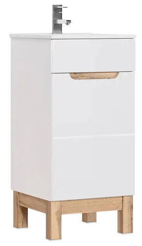 Badezimmerschrank 40 Cm Weiß Glänzend Eiche 1 Tür Für Waschbecken