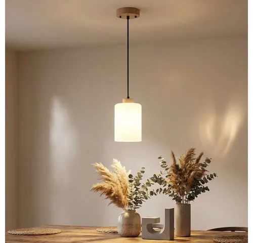 GLOBO Lighting Hängeleuchte DH 15x120 cm - Braune Holzpendelleuchte - Elegante Hängeleuchte aus braunem Holz und opalem Glas, ideal für Wohn- und Esszimmer. Mit kürzbarem Kabel und E27-Fassung für individuelle Lichtgestaltung.
