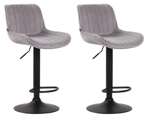 furnicato Barhocker 2er Set Lentini Samt grau, höhenverstellbar 86-108 cm