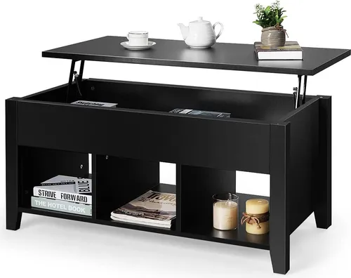 COSTWAY Couchtisch höhenverstellbar, Sofatisch mit Stauraum, Beistelltisch, Kaffeetisch für Wohnzimmer, 104,5x49,5x48,5-61cm schwarz