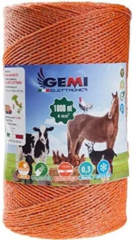 Gemi Elettronica Weidezaunlitze mit 6 Verzinkten Drähten, 1000 Meter, 4 mm², Leitfähigkeit 0,3 Ohm/m, Orange
