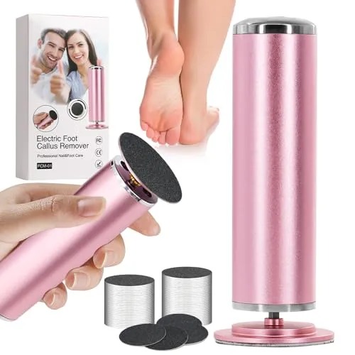 Souvik Hornhautentferner Elektrisch, Elektrischer Hornhautraspel mit 60 Stück Ersatz-Schleifkissen, Pediküre Set Fußpflege Elektrisch Hornhaut Entferner für Tote Harte Rissige Haut(Rosa)