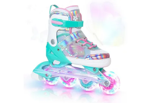 Nattork Inlineskates für Kinder - Verstellbare Inliner mit Schmetterling Design - Verstellbare Inlineskates in Violett, Türkis und Rosa, ideal für Kinder. 4 Größenanpassungen garantieren langanhaltenden Spaß. Ausgestattet mit hochwertigen ABEC-7-Lagern und blinkenden Rädern für ein aufregendes Fahrerlebnis!