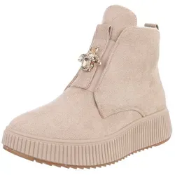 Ital-Design Elegante Damen Plateau-Stiefeletten mit Dekorativem Detail Plateaustiefelette (90457997) Keilabsatz/Wedge Stiefeletten in Beige beige|braun 39 EU