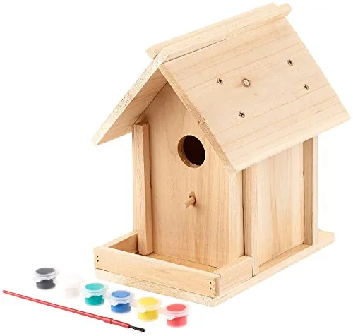 Royal Gardineer Vogelkasten: Nistkasten-Bausatz aus Echtholz, mit Balkon und 6-teiligem Farben-Set (lustige Nistkästen selber Bauen, Vogelhäuschen Bausatz, Futterhaus)
