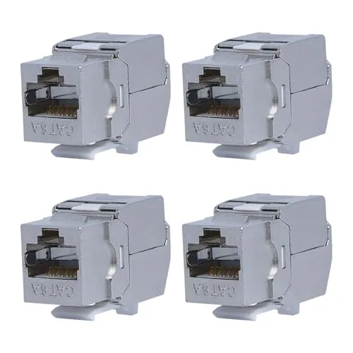 KOSCOM CONNECT 4X Keystone Modul CAT6A | STP RJ45 Einbaubuchse für Netzwerk-Leerdose & Patchpanel | vollgeschirmt I bis zu 10 Gbit/s & 500 MHz | werkzeugfreie Snap-In Montage | AWG 22-25