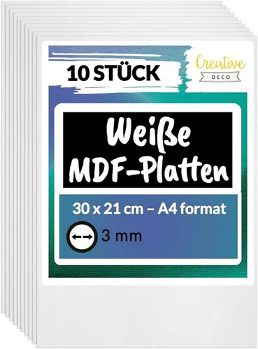 Creative Deco Bastelnaturmaterial A4 MDF Platten in weiß von CREATIV DEKO