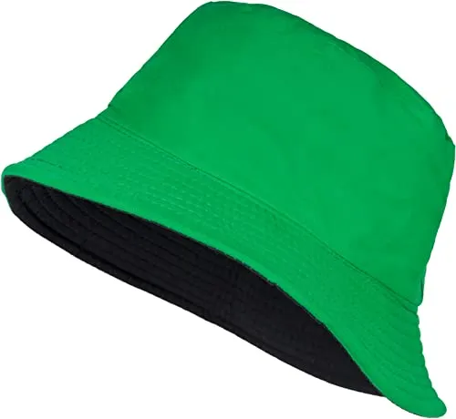 styleBREAKER Unisex Wende Fischerhut aus Baumwolle | 2 in 1 Reversible Bucket Hat Streetwear Look | Sonnenhut Anglerhut für Damen und Herren, Farbe:Grün-Schwarz