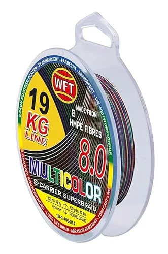 WFT KG 8.0 Multicolor Geflochtene Angelschnur, 8-Fach Geflochten, Farbwechsel alle 10 Meter, für Süß- und Salzwasser, 300m, 19kg-34kg Tragkraft (0,22mm - 29kg)