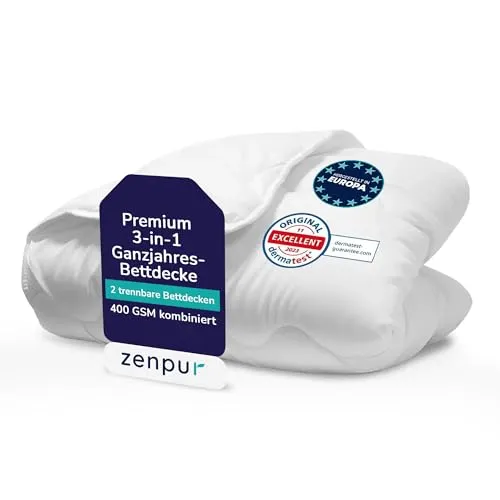 ZenPur 4 Jahreszeiten Bettdecke 140x200 - Premium Doppelbettdecke Set 3in1 - Atmungsaktive Winter & Sommer Steppdecke, OekoTex Zertifiziert