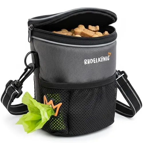 Rudelkönig Leckerlibeutel für Hunde - Leckerlibeutel mit Kotbeutelspender, wasserabweisend und vielseitig tragbar. Ideal für Hundebesitzer, die unterwegs Snacks und Zubehör griffbereit haben möchten.