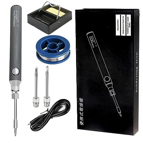 Treedix Lötkolben-Set, 8 W, Schweißwerkzeuge mit einstellbarer Temperatur von 330 bis 450 °C, kabelloser elektrischer Lötkolben/USB-Ladekabel/Lötständer/3 Spitzen zum Löten und Reparieren (grau)