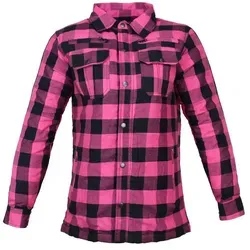Alpha Speeds Motorradjacke Flanell-Holzfäller Motorrad KEV-ARAMID Lumber Bikerhemd SLIM Rosa/Pink All Season, wasserdichte Reißverschlüsse, mit Protektoren XXL