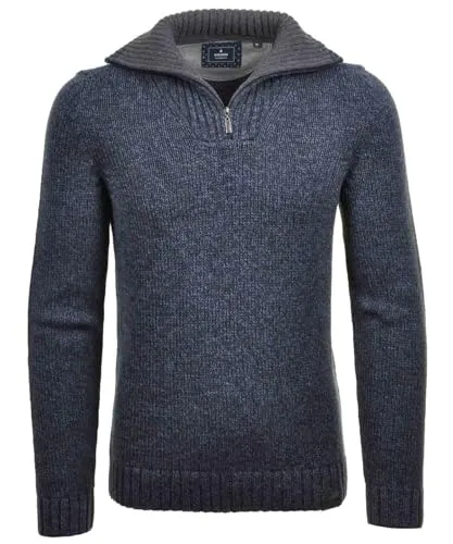 RAGMAN Herren Strickpullover mit Troyer-Kragen Dunkelblau-grau mouliniert-170, L