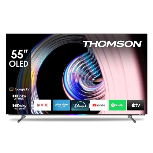 Thomson 55 Zoll (139 cm) OLED 4K UHD Smart Google TV, Wi-Fi, Dolby Vision IQ, Dolby Atmos, HDR10, Bluetooth 5.1, Triple-Tuner (Kabel/Satellit/Antenne), HDMI, CI+,  Panel – 55OG8S24–2025