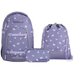 coocazoo Schulranzen Schulrucksack-Set MATE Reflective Wings 3-teilig (3-teilig), ergonomisch, Körpergröße: 135