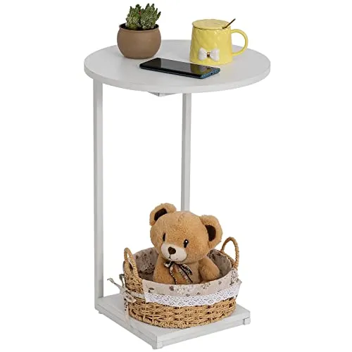 HDANI Beistelltisch C-Form,Couchtisch,Kleiner Sofatisch,Runder,Weiß