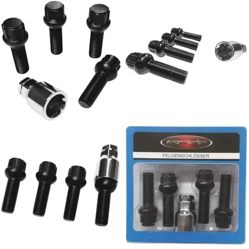 Felgenschloss M14x1,5x35mm Kugelbund R14 kompatibel mit Audi Bentley Ford Porsche Seat VW 4x schwarze Felgenschlösser Felgensicherungen Radsicherungen Felgen-Diebstahlsicherung Radschrauben Radbolzen