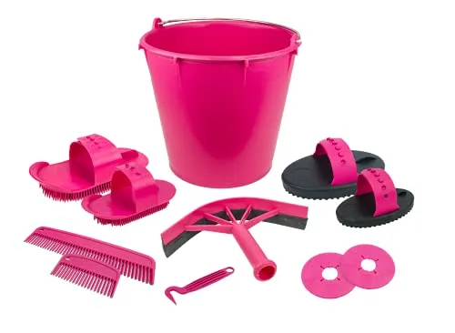 Vplast Pferdebürste Putzset 10-Teilig in Eimer marineblau - 10-teiliges Putzset für Pferde, praktisch im Eimer verstaut, ideal für die tägliche Pflege und Reinigung des Pferdefells.