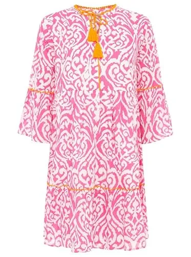 Zwillingsherz Kleid Sommerkleid Damen leicht und luftig Strandkleid Damen Sommer, Tunikakleid Damen, Hemdblusenkleid, Blusenkleid Tunika Kleid Ibiza Style Größe S/M