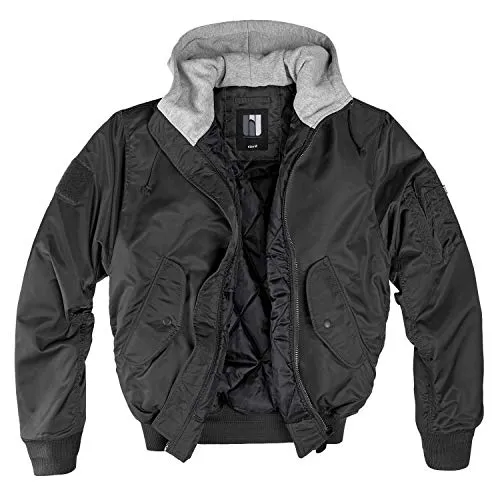 bw-online-shop MA-1 Hooded Bomberjacke schwarz/grau - S - Funktionsjacke mit Sweat-Kapuzeneinsatz, wind- und wasserabweisend, ideal für wechselhaftes Wetter und bietet hohen Tragekomfort.