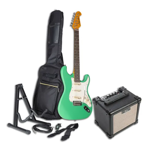 E-Gitarren Set für Anfänger J & D ST Vintage SGR + EG-10AM - Komplettes E-Gitarren Set für Einsteiger mit J & D E-Gitarre und leichtem Combo-Verstärker. Ideal für den Einstieg in die Welt der E-Gitarre mit vielseitigen Klangmöglichkeiten und praktischem Zubehör.