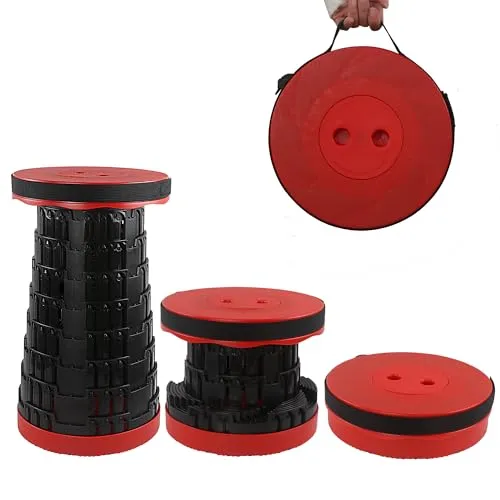 HVDHYY Klapphocker Faltbarer Hocker Tragkraft 215kg/470pound Teleskophocker 7 Einstellbare Höhen, Campinghocker Rot für Reisehocker Outdoor Garden Angeln BBQ Drinnen Küche Camping