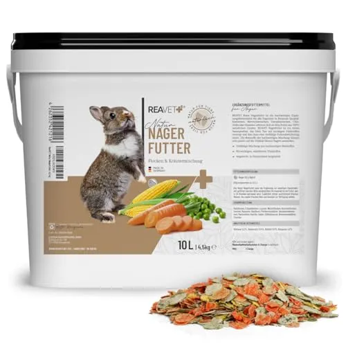 Natur Nagerfutter 10L - Kleintierfutter mit 100% natürlichen Zutaten, ideal für gesunde Ernährung von Kaninchen, Meerschweinchen und Co. Vielfältige Mischung aus Gemüseflocken, Kräutern und Getreide sorgt für artgerechte Futterabwechslung.