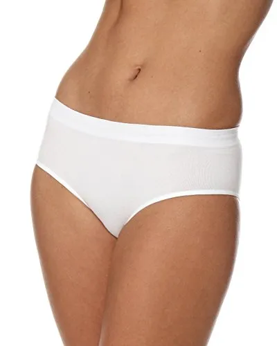 BRUBECK Schlüpfer weiß Frauen | Damen Hipster atmungsaktiv | Nahtlose Unterhose | weißer Slip | Underwear Seamless for Women | Cotton Panties | 80% Baumwolle | Gr. S, White | HI00090A