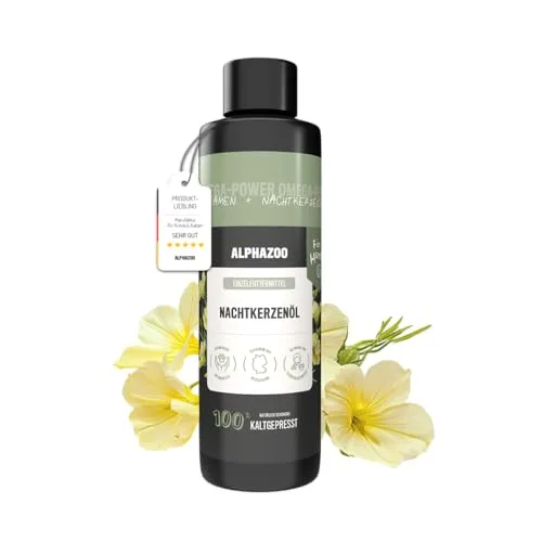 alphazoo Premium Nachtkerzenöl für Hunde 250ml – Kaltgepresst & 100% natürliches Futteröl, reich an Omega-6 & Omega-9 – Unterstützt glänzendes Fell & gesunde Haut, ideal bei Allergien